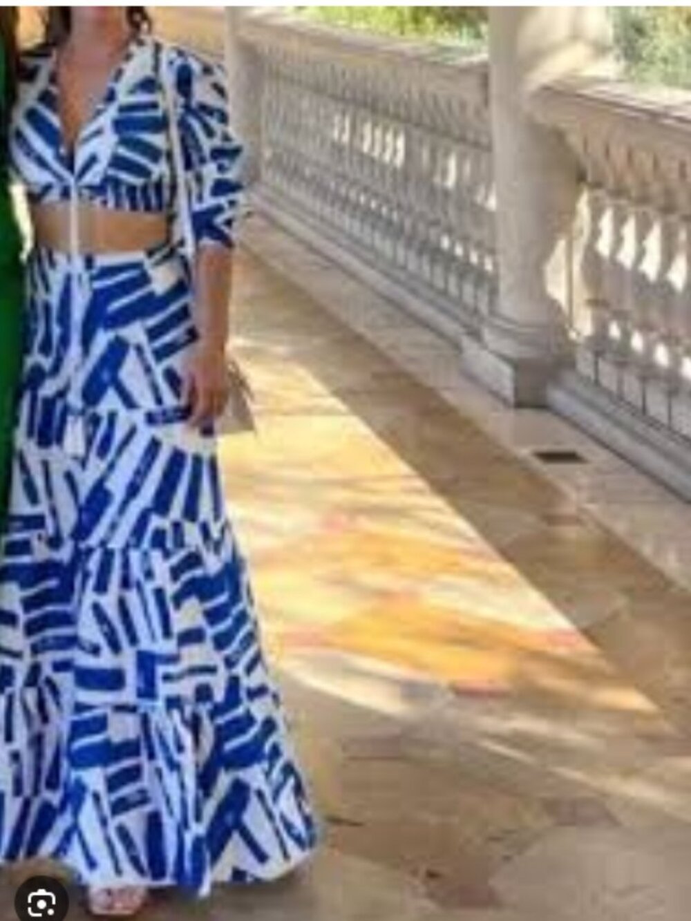 NWOT HOUSE OF HARLOW 1960 Linen Tiered Maxi Skirt Blue/White Size Unknown